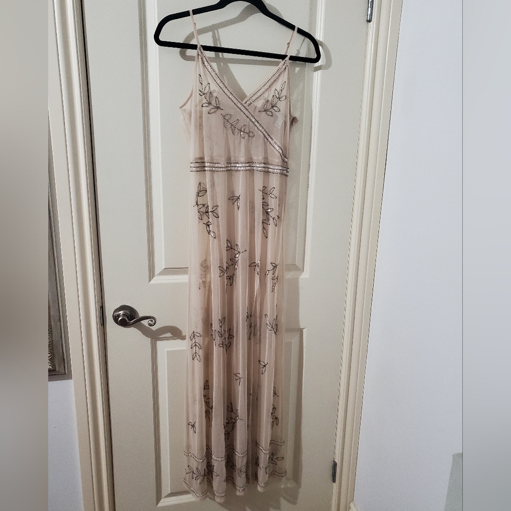 Vintage Forever21 Contemporary Stunning Beaded Sheer Mesh Maxi Dress